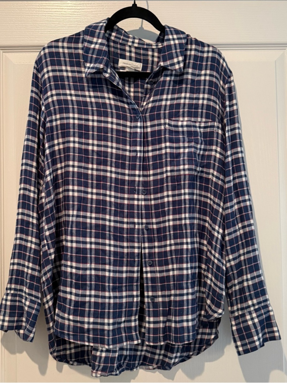 Thread & Supply Plaid boyfriend fit button down shirt - M - navy and red